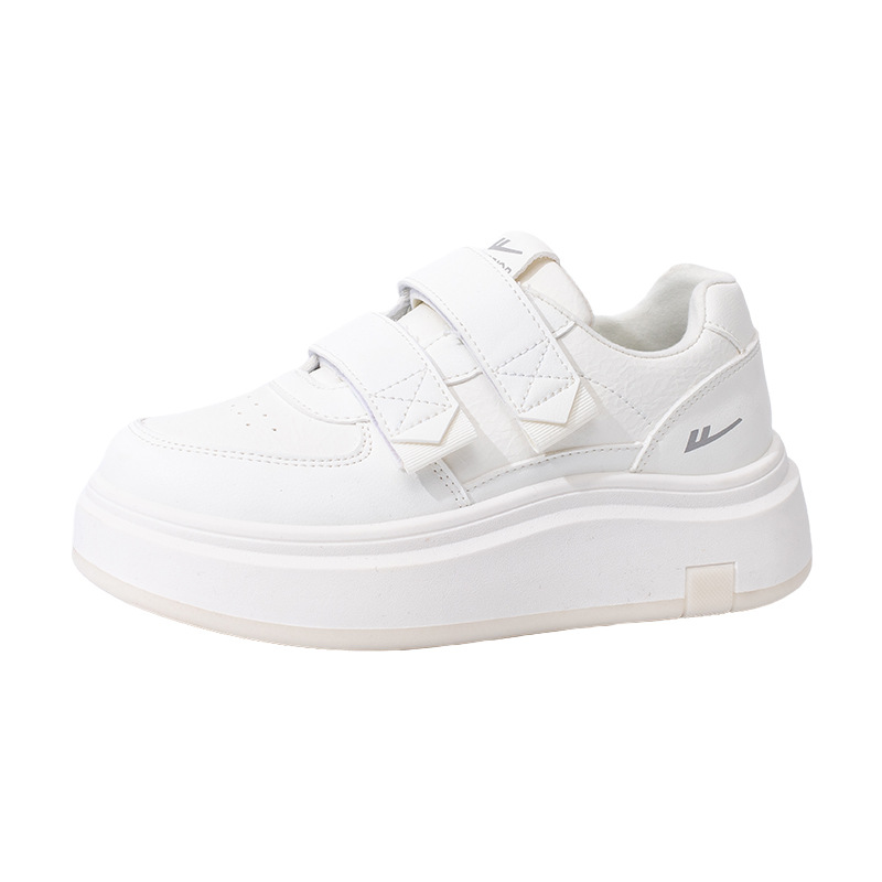 Zapatos blancos de color sólido, zapatos de pan de estilo simple, velcro fácil de usar y quitar, zapatos de skate de altura baja