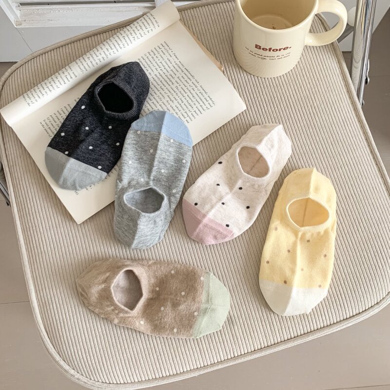 Polka Dot Boat Socks for Women, Spring and Summer Thin Style, Silicone Non-Slip, Breathable, Casual Low-Cut Short Socks, Trendy on Instagram