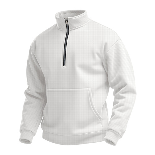 Men's Plaid Autumn Casual Outdoor High Collar Half-Zip Pockets Hooded Long-Sleeve Sweatshirt