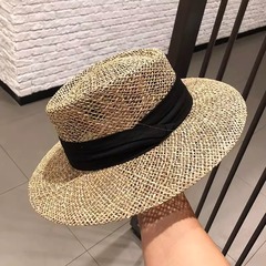 帽子 レディース 夏 旅行 ビーチハット 海辺 日よけ 日焼け防止 中空麦わら帽子 英国フラットトップ ラフィア帽子