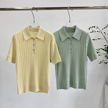 宝Z~2025夏季新款简约POLO领针织上衣短袖麻花复古T恤翻领女装