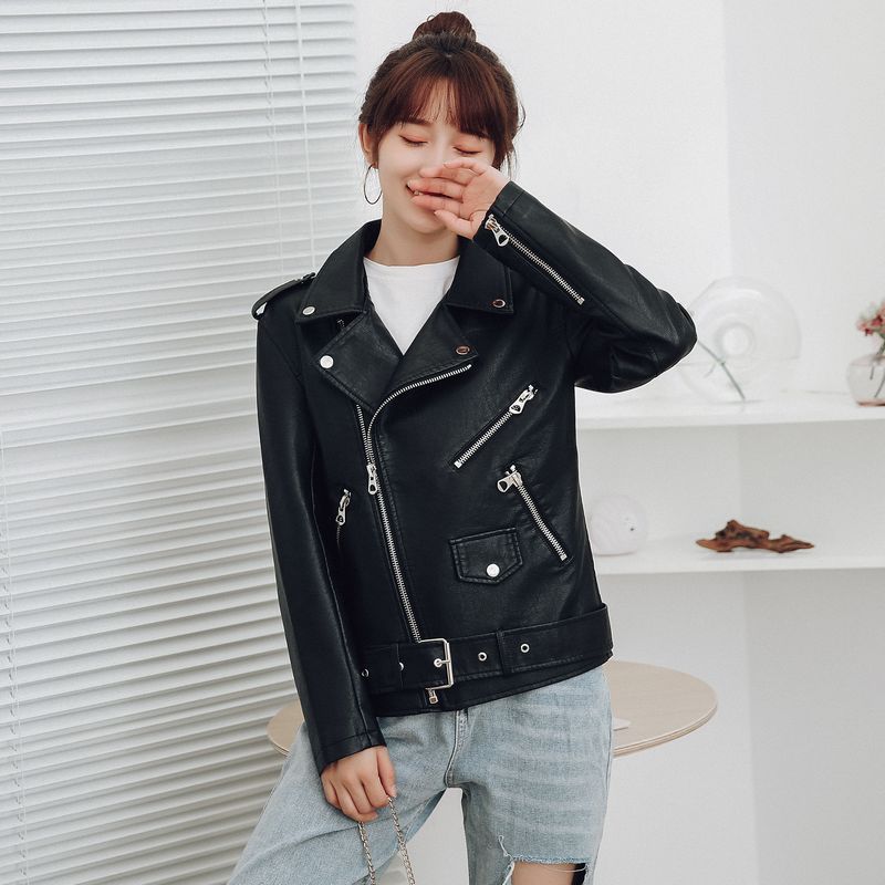 2021 spring and autumn locomotive leather clothing handsome leather jacket Large fashion Show thin PU Leather coat leather clothing wholesale