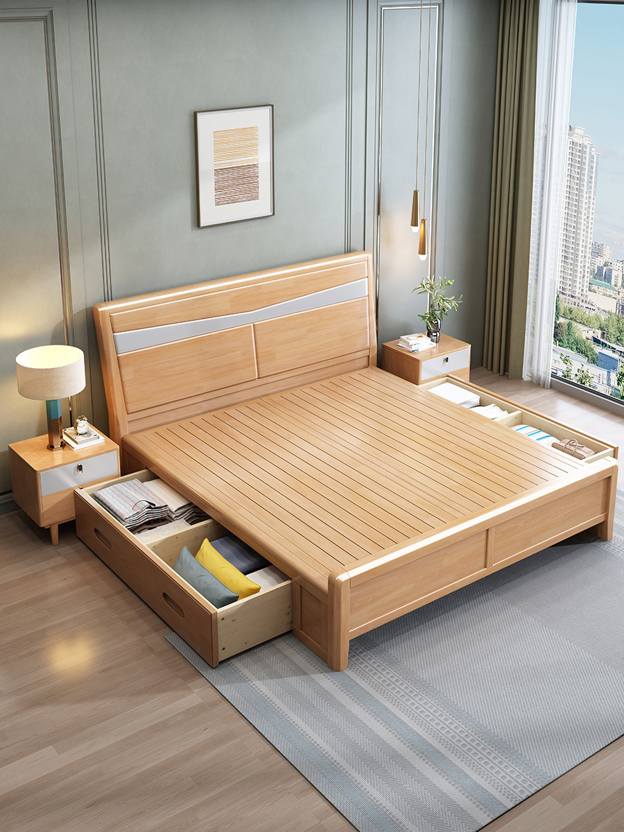 Cama de madera maciza 1,8 m dormitorio principal cama doble nórdico moderno minimalista 1,5 m cama individual apartamento pequeño cama de boda