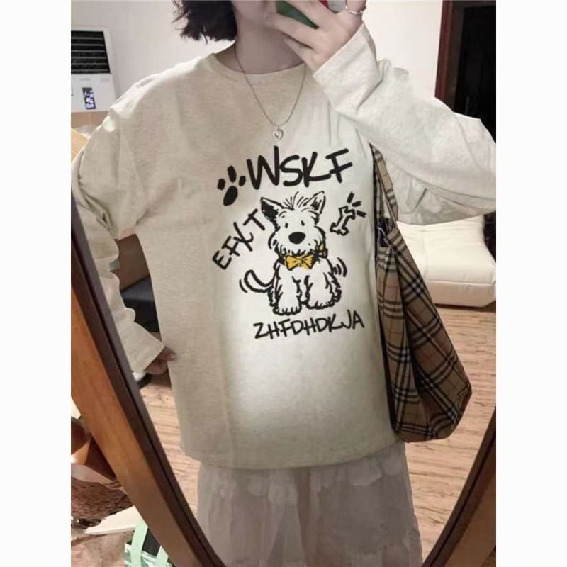 美式长袖t恤女春秋新款宽松慵懒风小众设计感打底衫上衣|undefined