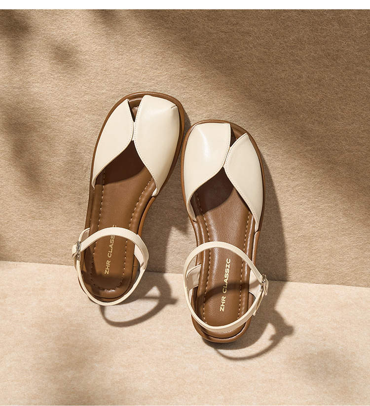 Sandal bít mũi nữ phong cách Mori quai mảnh đế bệt — KN30 màu be chi tiết 23
