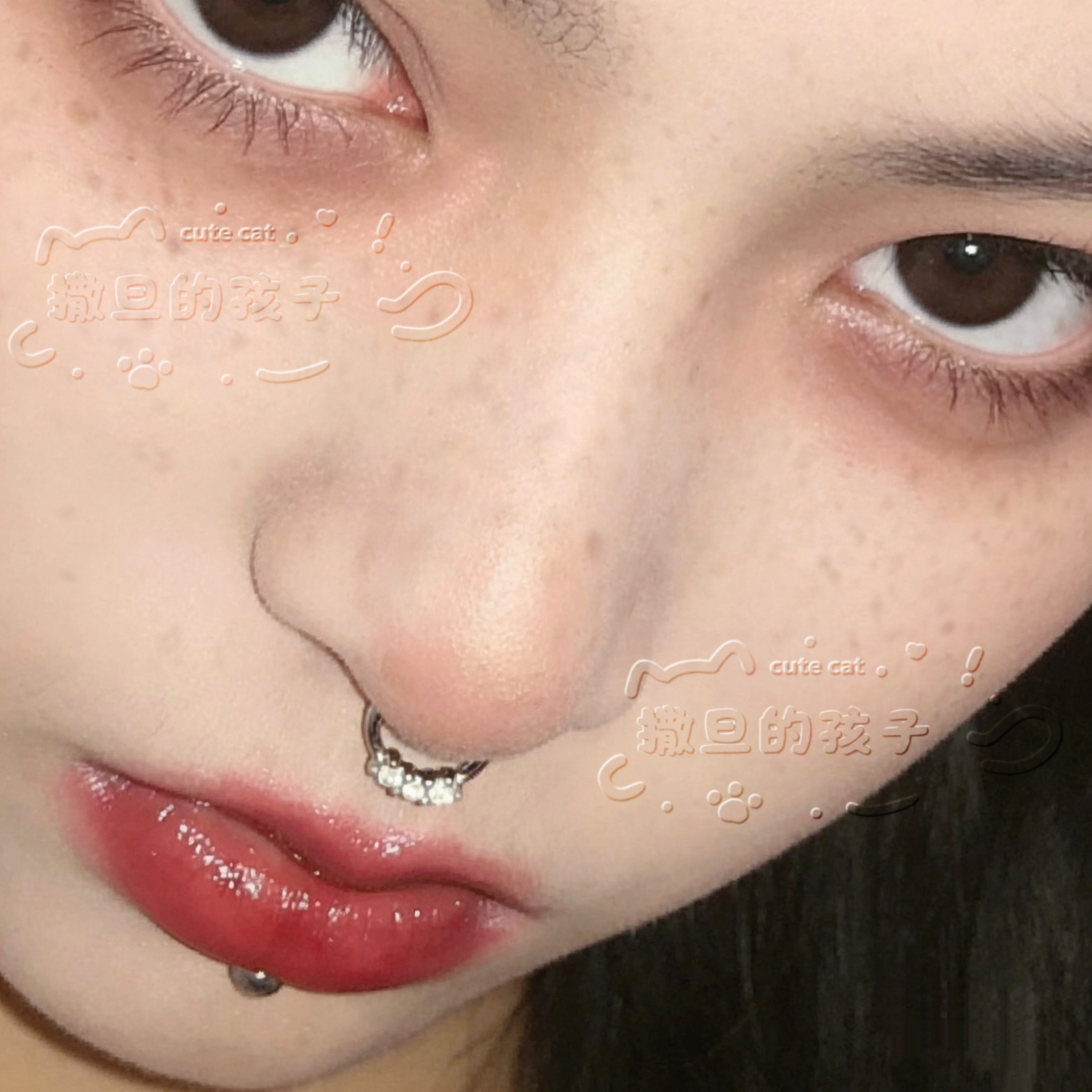 Satan's Children Slavic Aesthetics Nose Ring - 1.2mm Thick 10mm Diameter Septum Hoop, Titanium Steel Nose Stud for Ear Cartilage, Handcrafted Piercing Jewelry detail image 2