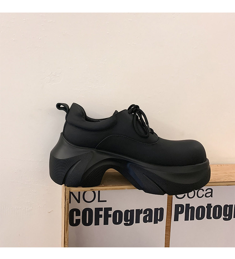 Giày lười nữ đế xuồng Yichuan tăng chiều cao 9 cm, phong cách platform mũi to — đen (da sáng chế), Màu đen (da bò mờ) chi tiết 15