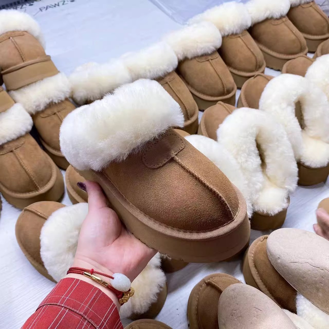 Suela gruesa Baotou, medias zapatillas de piel auténtica, botas para la nieve para mujer, ropa exterior de invierno, nuevas Zapatillas cálidas de algodón para el hogar_voghion.com