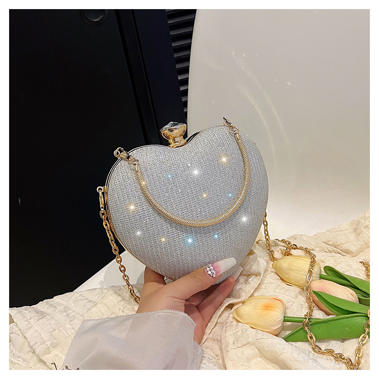Borsa a tracolla diagonale in metallo con intarsi di diamanti a forma di cuore di pesca, da sera, da donna, nuova_voghion.com