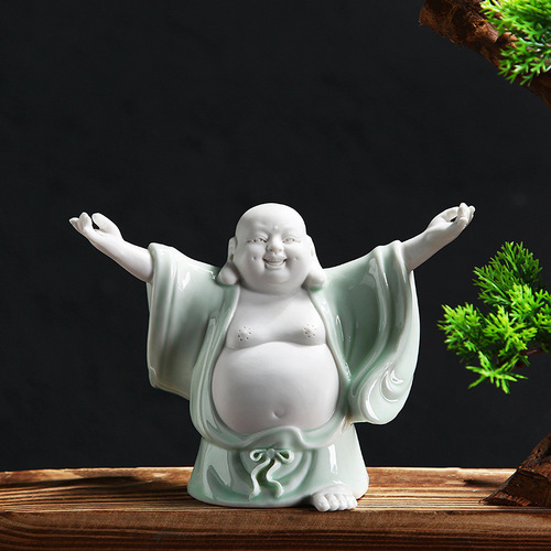 Creative Chinese style Zen character Buddha statue living room entrance office decoration ceramic monk Maitreya Buddha ornaments