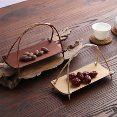 Bamboo snack tray, dual-purpose tea and snack plate, original tea cloth tray, small basket fruit tray, snack plate, tea set decorative item