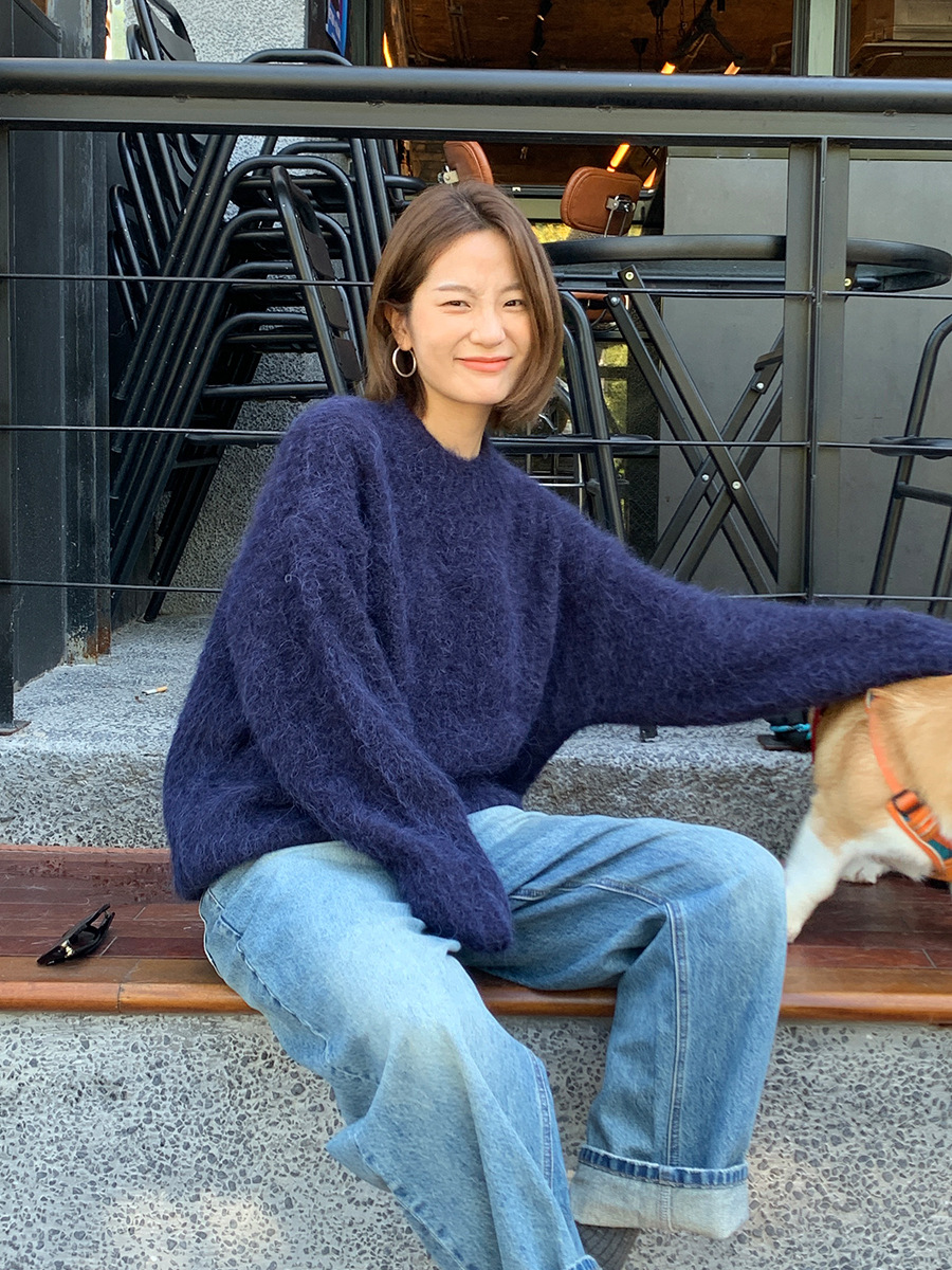 【広州6m】アルパカウールのゆったりとしたセーター2025冬服韓国版シンプル長袖ラウンドネックトップスM9253