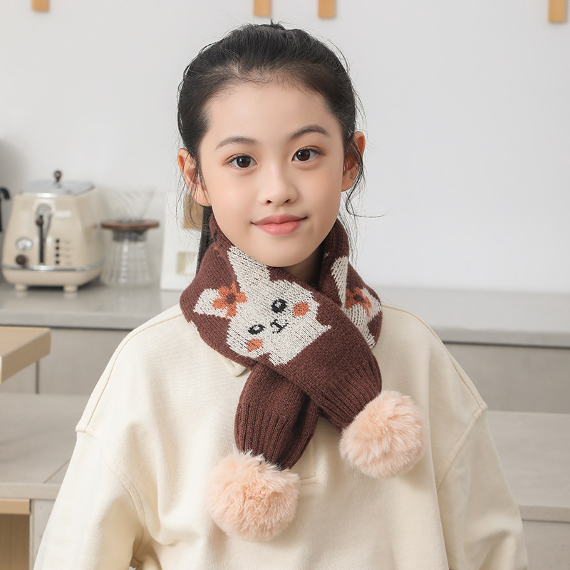 Kinder Strickschal Mit Bären- Und Hasenmotiv Für Mädchen_voghion.com