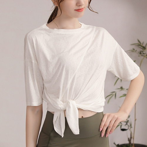 New Tencel Snowflake sports top for women, loose slimming short-sleeved T-shirt running fitness cover-up sexy yoga wear summer