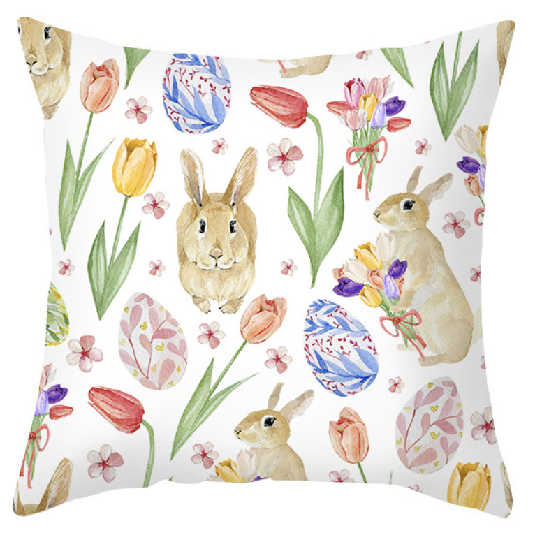 Amazon lino transfronterizo corto peluche conejo de Pascua acuarela guirlandas decorativas para el hogar almohadilla de almohada