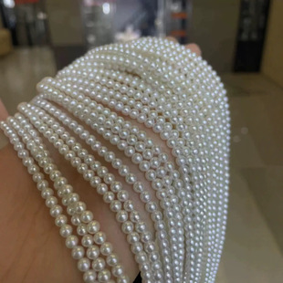Seasonal aurora white bright white powder baby freshwater AK pearl necklace semi-finished 3-4mm wholesale