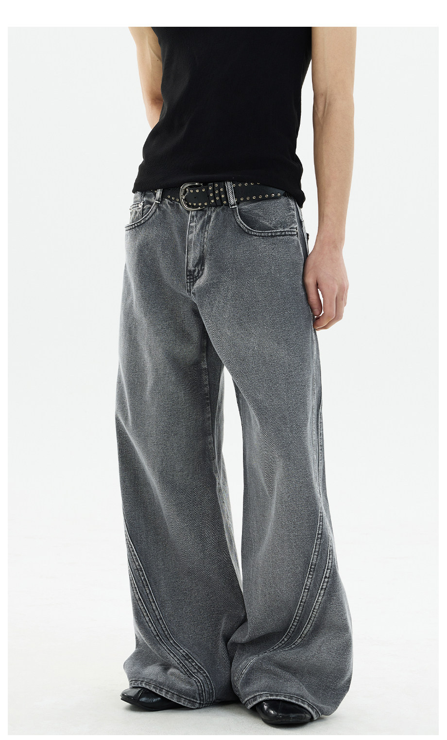 Men's Loose Straight Leg Trousers Retro Distressed Washed Curved Jeans Cool And Stylish Design_mkmklike.com