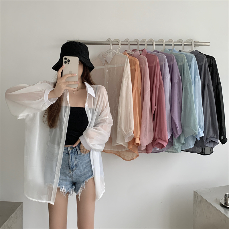 112g Weight Long Sleeve Sleeve Length Single Breasted Placket Type Shirtsleeve Sleeve Type Polyester, Chiffon Fabric Type Regular Top Length Cardigan Tops Type Holiday Occasion Shirt Collar Neckline Loose Fit Type Solid Color Pattern Summer, Spring Season Women's Gender Casual Style Wholesale Women's Casual Solid Color Long Sleeve Blouses 4