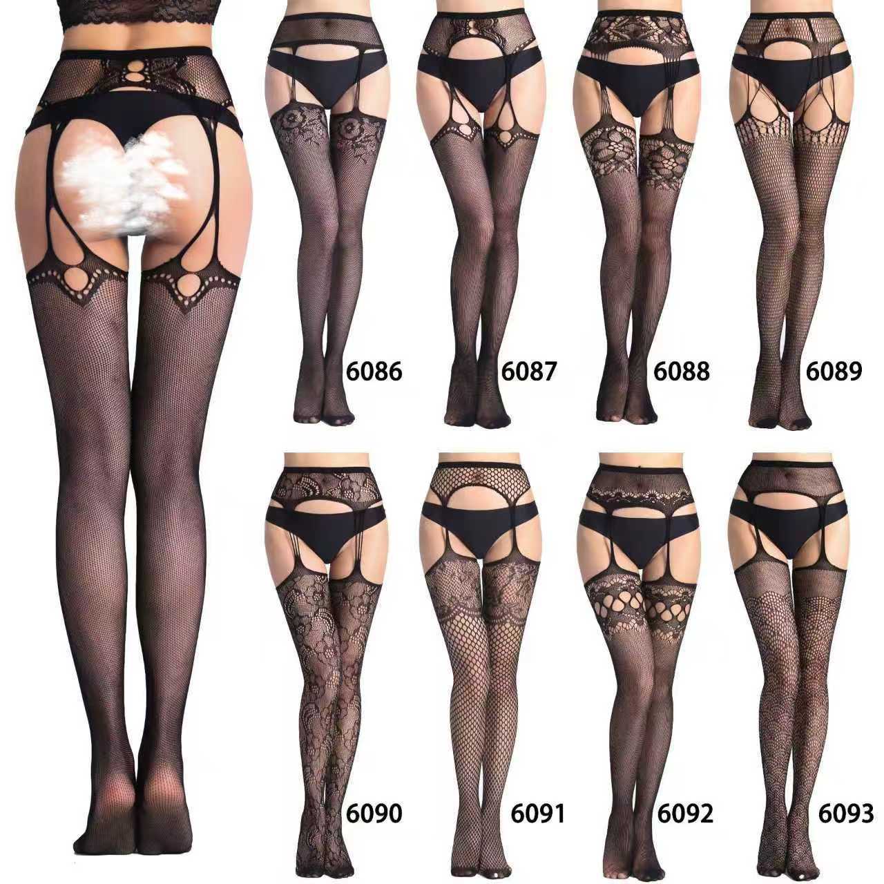 Yuedie Sexy Stockings with Hollow-Out Garter Belt, Jacquard Pants, Base Layer Tights, Cross-Border European and American Large Mesh Fishnet Stockings, 60 Series