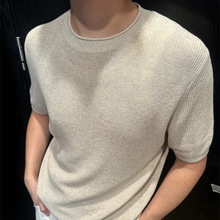 Herrenbekleidung Cleanfit Herren Atmungsaktives Kurzarm-T-Shirt aus Baumwoll-Leinen-Mischgewebe, Sommer, dünn, mit Blumenmuster, lässige Passform, klassischer Stil_voghion.com