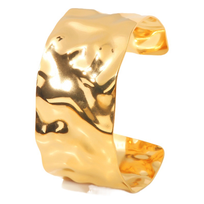 INS estilo diseño cóncavo-convexo pulsera joyería de moda ancho titanio acero chapado 18K oro exagerado irregular pulsera ancha para las mujeres