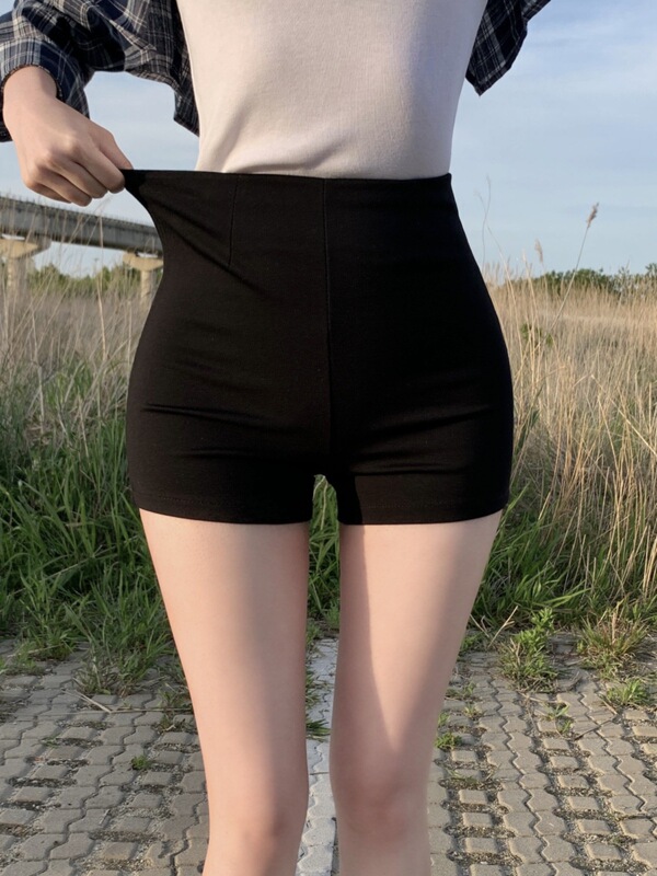 Black Stretch Women's Group Shorts Women's Summer 2024 New High Waist Slimming Outer Wear Hot Pants Hot Pants American Style Three-point Pants