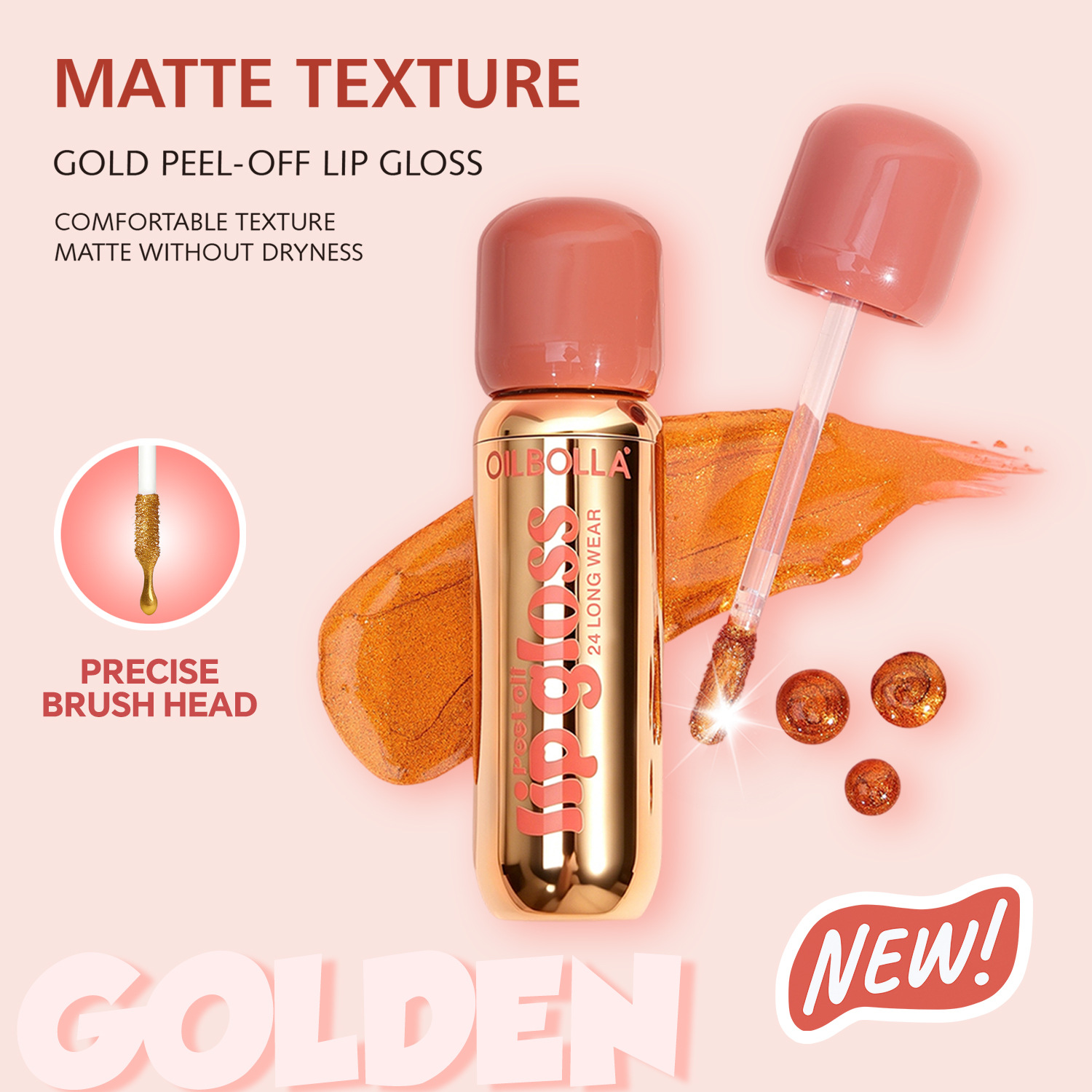 Transfronterizo exclusivo OLIBOLLA matte dorado lápiz de lápiz labial, lápiz labial impermeable, máscara labial dorada de peeling duradero