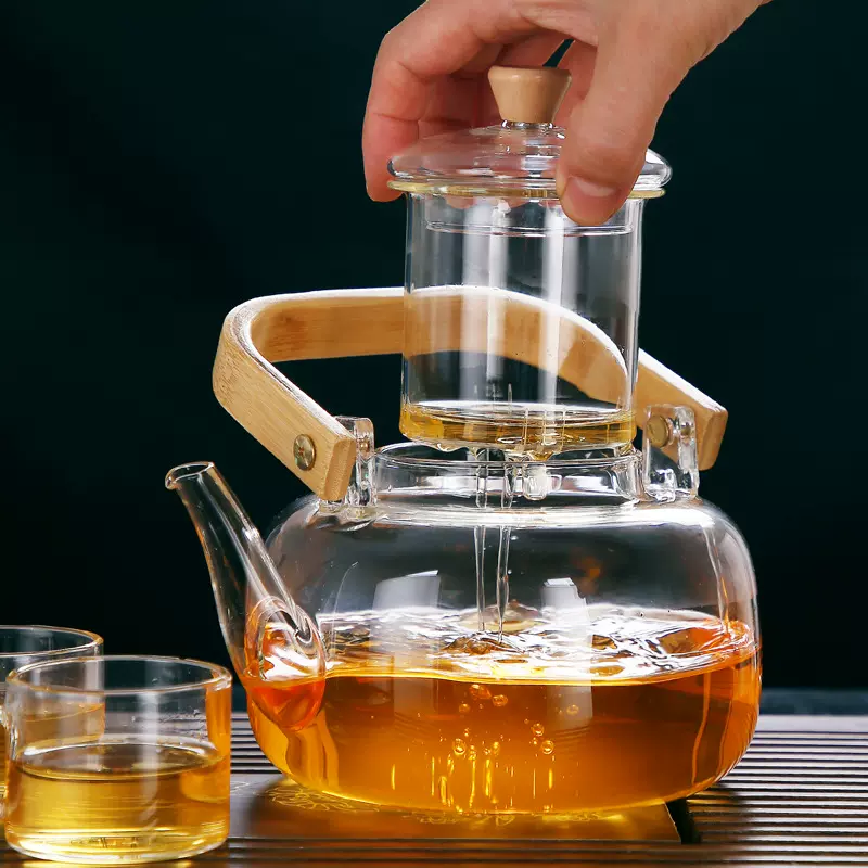 高硼硅玻璃煮茶壶茶壶电陶炉烧水壶养生泡茶木把提梁家用耐热茶具