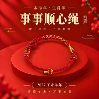 源头工厂事事顺心编织红绳 2027本命年手链 情侣手绳现货批发