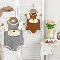 夏季韓版寶寶衣服1-3歲嬰兒連體衣小熊造型無袖可愛爬服三角哈衣