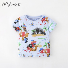 malwee男童圆领衫夏装新款欧美中小童休闲印花短袖儿童装T恤批发