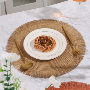 temu Hot Selling Paper Woven Place Mat Round Lace Heat Insulation Anti-scalding Place Mat Solid Color Table Mat Eco-friendly Decorative Mat