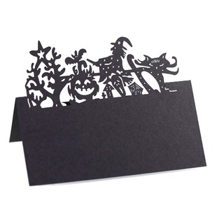 Cross-border Halloween pumpkin witch spider web seat card hollow creative black table card name seat card wholesale