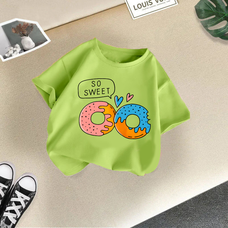 Cute Cartoon Heart Shape Donuts Cotton Polyester T-shirts & Shirts display picture 9