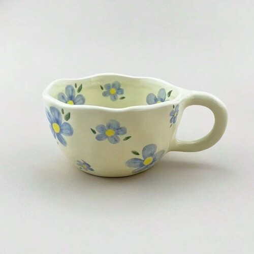 Ins ceramic cup Korean-style milk yellow hand pinched girl's heart office coffee cup breakfast milk cup stoneware baked flower