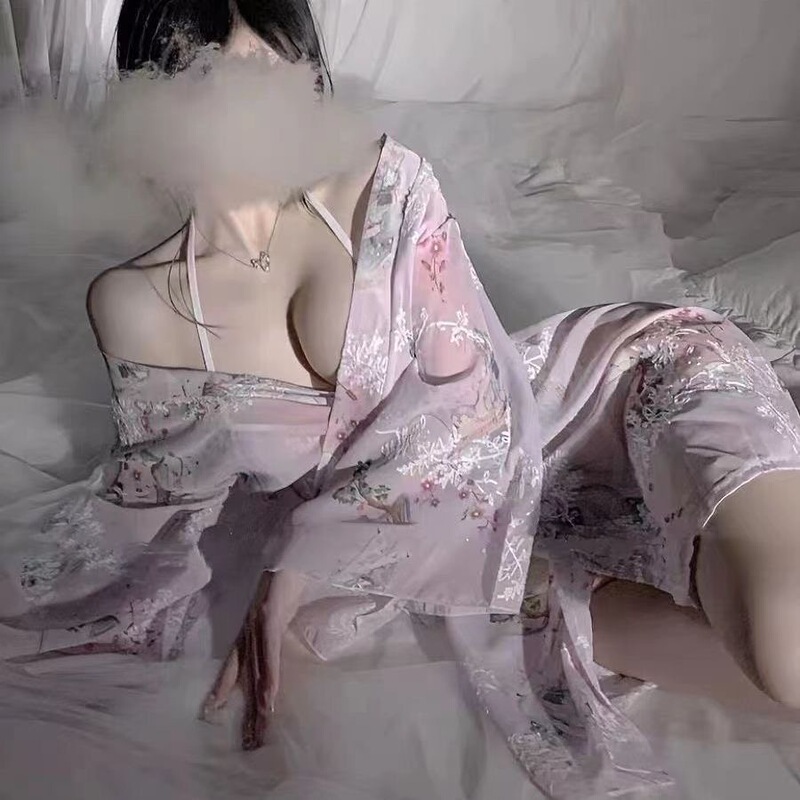 Japanese Style Soft Girl Cherry Blossom Print Kimono Nightgown Women's Nightgown Bow Waist Sexy Pure Private