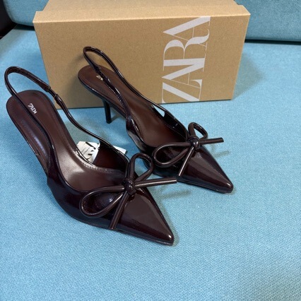 Za In-Stock 2025 New Bowknot Closed-Toe Shoes, French-Style Shallow Pointed-Toe Chocolate-Colored Patent Leather Stiletto High Heels Za In-Stock 2025 New Bowknot Closed-Toe Shoes, French-Style Shallow Pointed-Toe Chocolate-Colored Patent Leather Stiletto High Heels