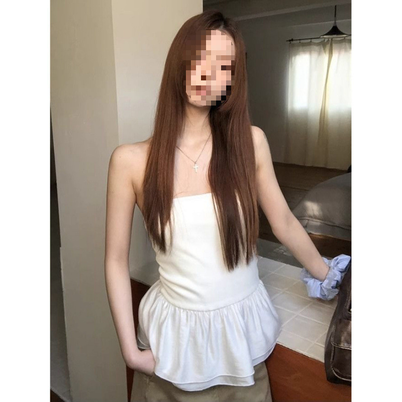 辣妹白色露肩抹胸背心女夏季韩版简约修身设计感小众性感裹胸上衣