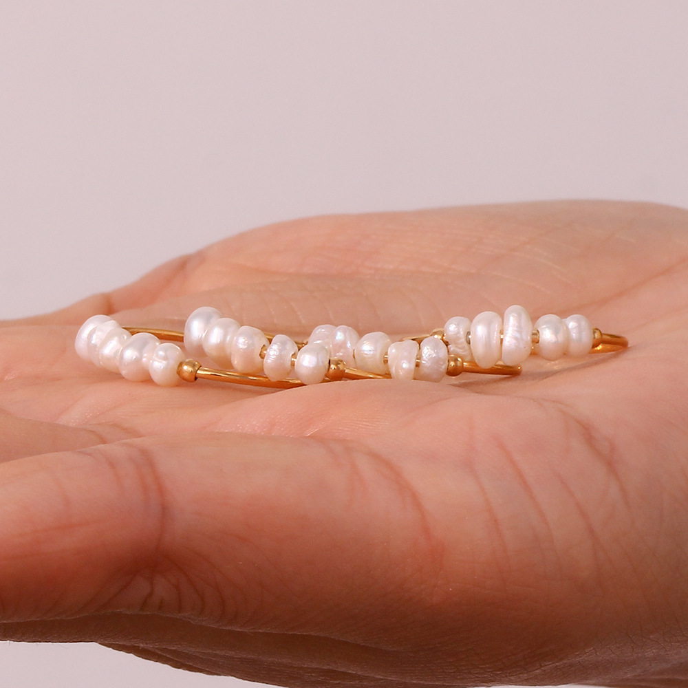 Women's Gender Women's Stainless Steel PVD Coated 18K Gold Plated Pearl Geometric Rings Imitation Pearl Jewelry