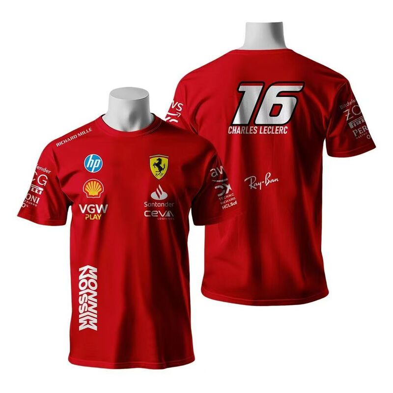 2026 New Ferrari No. 16 Leclerc Racing Team T-Shirt with 3D Printing