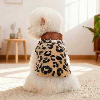 PETCIRCLE宠物衣服春秋小型犬幼犬潮流欧美风防寒豹豹皮夹克