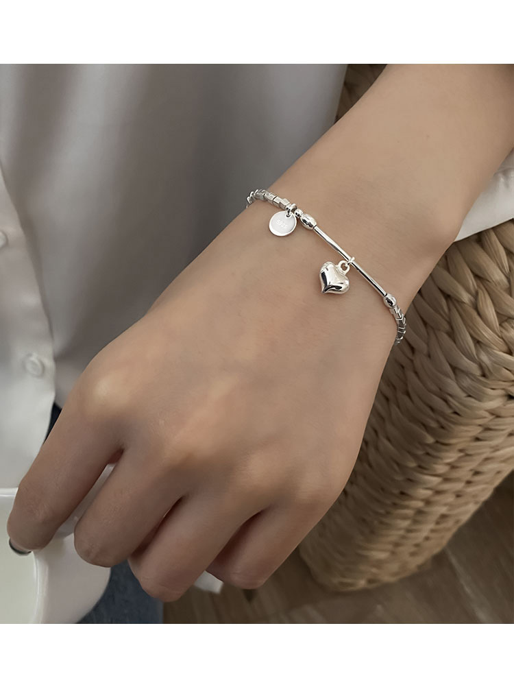 Heart Shape Pattern 1 Piece 925 Sterling Silver Heart Shape Bracelets