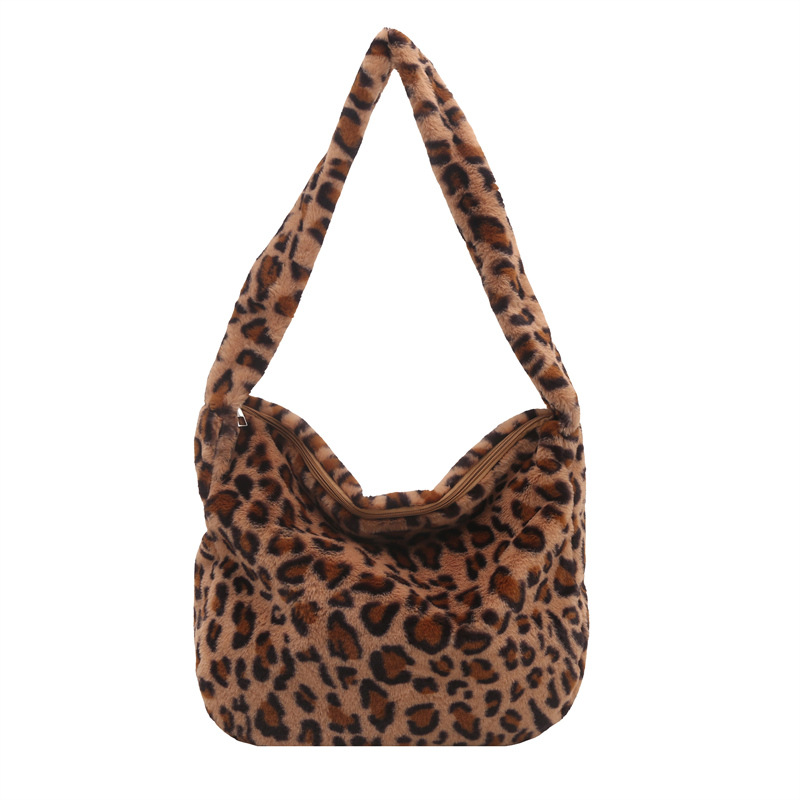 Leopardo tela de peluche bolsas de mujer otoño y invierno nueva moda literatura de hombro bolsas de brazo perezosas moda bolsas de mano de lana