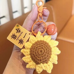 Fuzzy Sunflower Pendant First Prize Keychain Handmade Wool Crochet Orange Sunflower Gaokao Gift