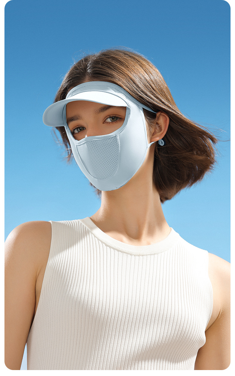 Ny Ice Silk Sunscreen Mask för kvinnors sommar utomhus helsolskydd Mesh andas ansikte Gini bälte hoodie XTJ111_voghion.com