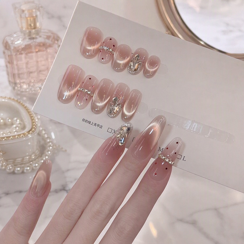 High-End Pure Handmade Premium Wearable Nails Wholesale French Smile Polka Dot Cat Eye Nude Crushed Diamond Nail Stickers High-End Pure Handmade Premium Wearable Nails Wholesale French Smile Polka Dot Cat Eye Nude Crushed Diamond Nail Stickers