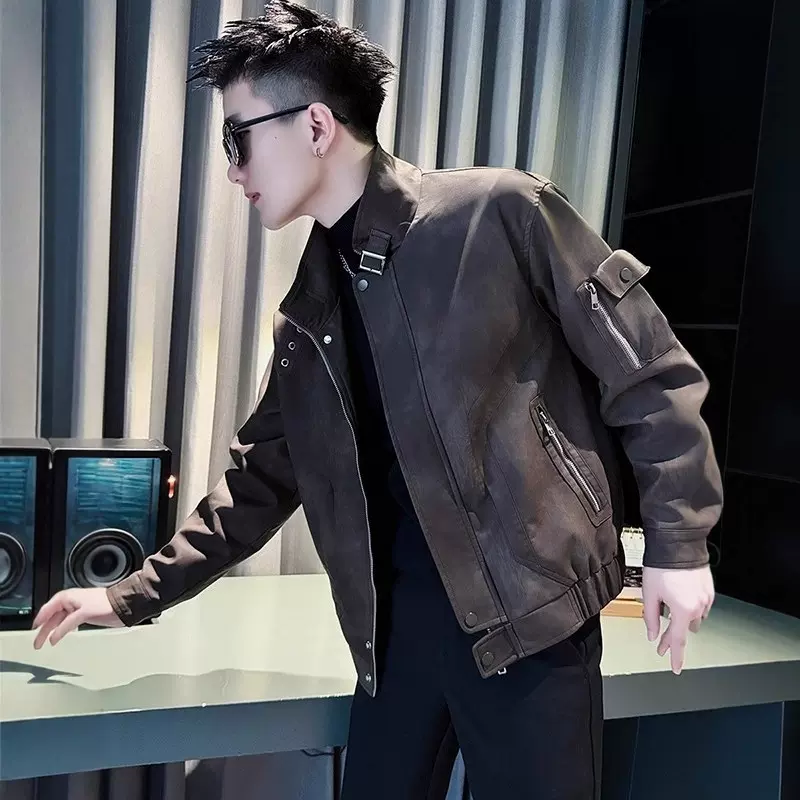 美式复古工装痞帅夹克男春秋季高级感立领外套男百搭宽松夹克男