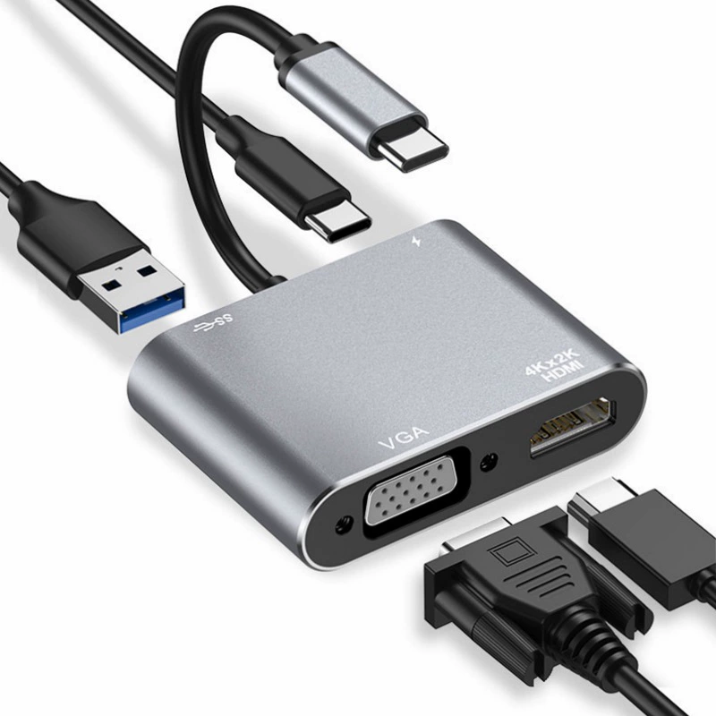 Конвертер Type-C на HDMI/VGA, четырёхв-одном USB-адаптер для компьютера с питательной док-станцией