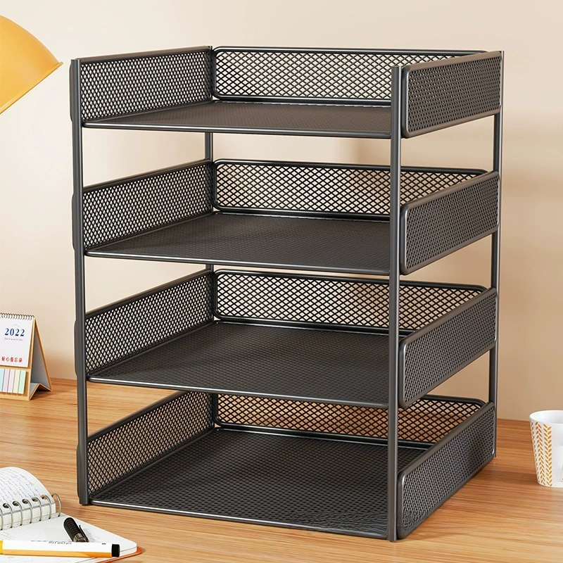 Metal document organizer — reinforced mesh storage box, 2–5 tiers, vertical or horizontal layout