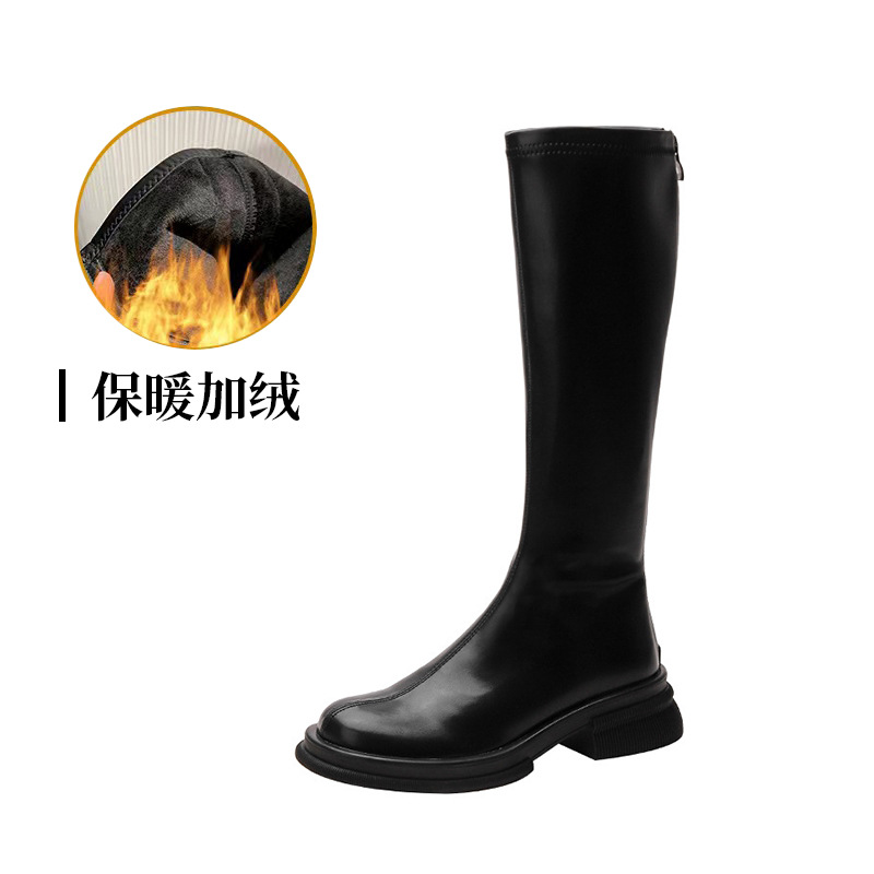 Damen Overknee-stiefel Mit Rundkappe Schlanke Passform British Style_voghion.com